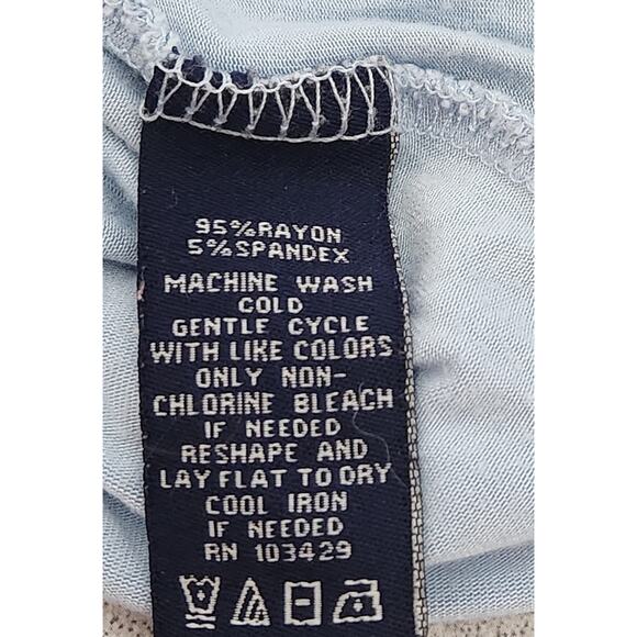 Terre Bleue Light Blue Shark Bite Hem Short Sleeves Top Large Lightweight Flowy - Picture 5 of 5